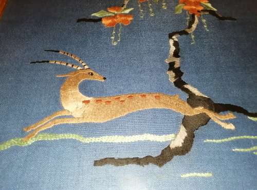 Beautiful Vintage Hand Embroidery of a leaping Antelope