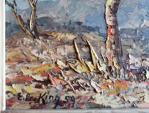 Framed E B King Painting: Oil on Board, Signed and Dated 1959