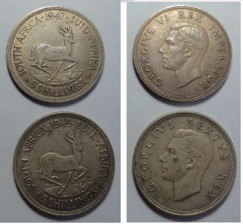 80% Silver 5-Shillings of the Union of South Africa (Crowns of 1947 & 1949)