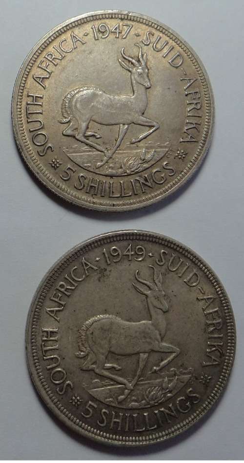 80% Silver 5-Shillings of the Union of South Africa (Crowns of 1947 & 1949)