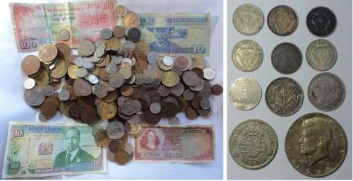 Collection of over 250 World Coins & Banknotes including 11 Silver Coins