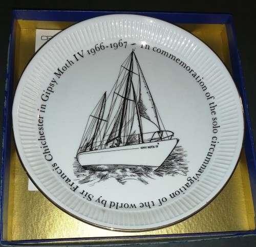 Six Vintage Items including a Staffordshire Bone China Commemorative plate finished in 22 ct