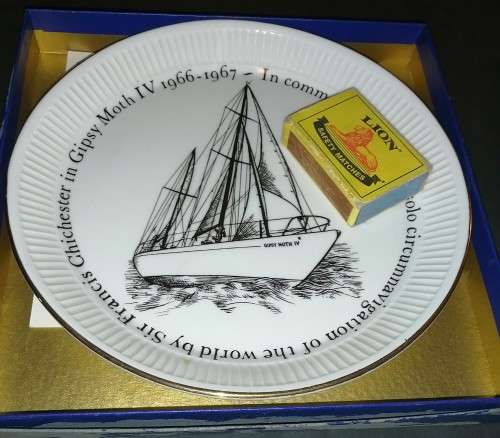 Six Vintage Items including a Staffordshire Bone China Commemorative plate finished in 22 ct
