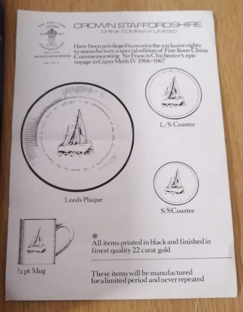 Six Vintage Items including a Staffordshire Bone China Commemorative plate finished in 22 ct