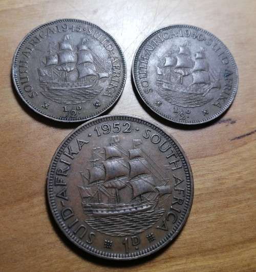 A Collection of ZAR Tickeys, 2 x half pennies and 1 x penny