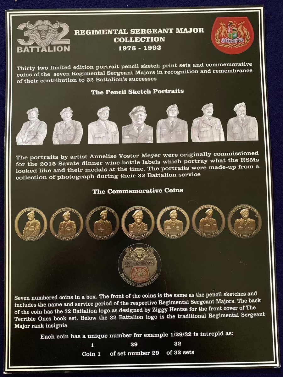 32 Bn Regimental Sergeant Major Collection - 1976 to 1993 - Medallions and Sketches (1 of 32 Exist)