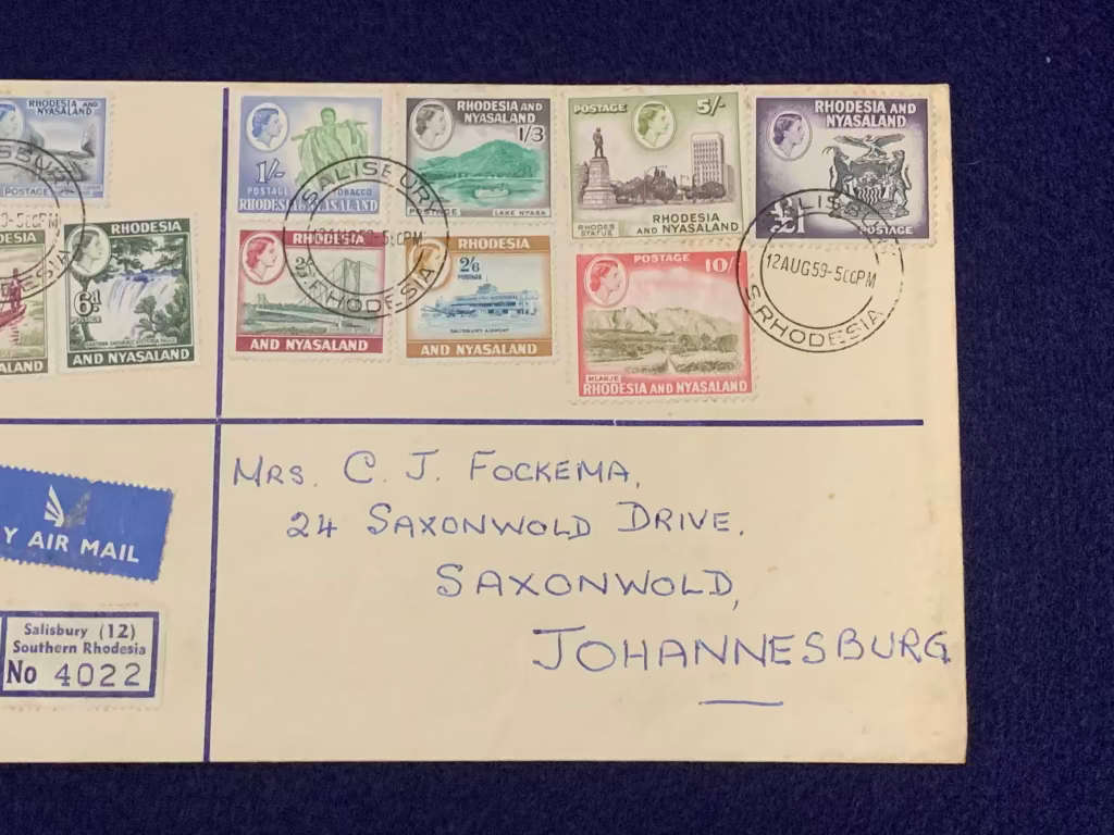 Rhodesia and Nyasaland Postcard from Salisbury, Southern Rhodesia - 12 August 1959