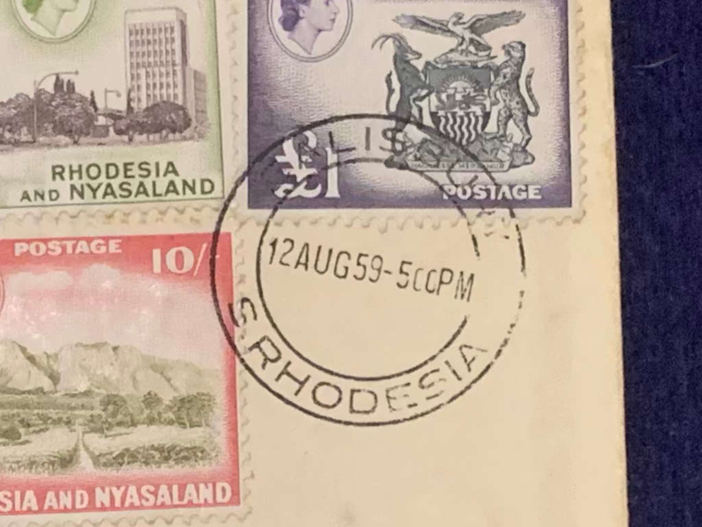 Rhodesia and Nyasaland Postcard from Salisbury, Southern Rhodesia - 12 August 1959