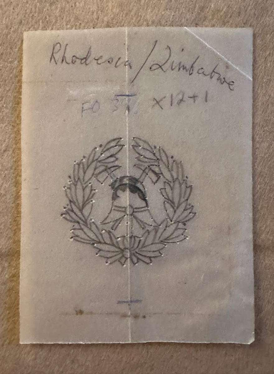 Rhodesian Fire Brigade - DESIGN ARTWORK DEMO BADGE & BULLION CAP BADGE - LOT - 16 ITEMS