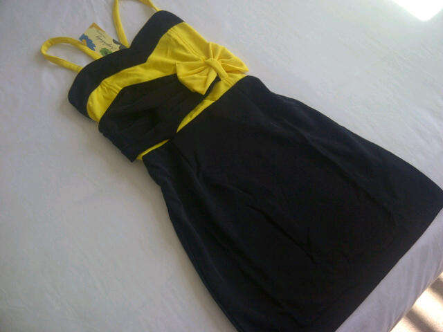 **Black & Yellow Funky Design Ladies Mini Dress**Great Quality***L, XL ONLY***BRAND NEW**