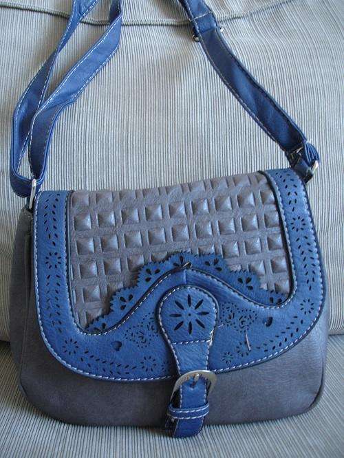 **Cute Ladies Grey/Blue PU Leather Sling bag With Beautiful Detail & Design**BRAND NEW**