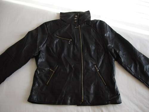 **Stunning Ladies Black Leather Look Jacket with Funky Design***L ONLY**BRAND NEW**