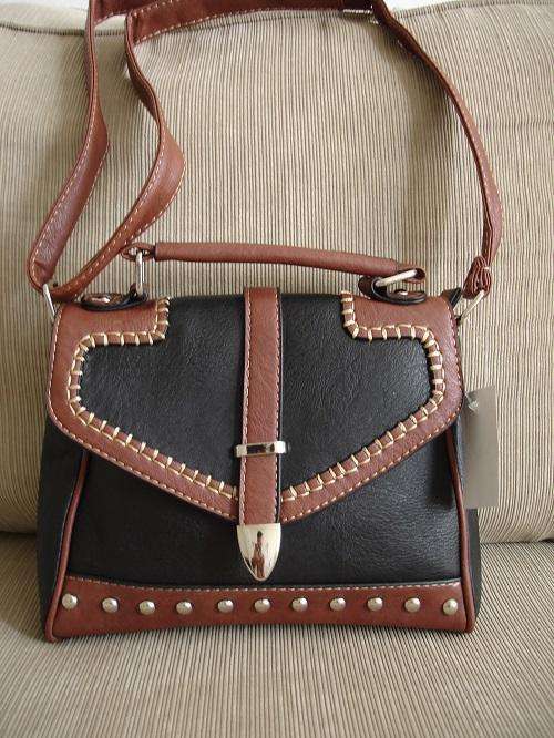 **Cute Ladies Black/Tan PU Leather Sling bags With Beautiful Detail & Design**BRAND NEW**