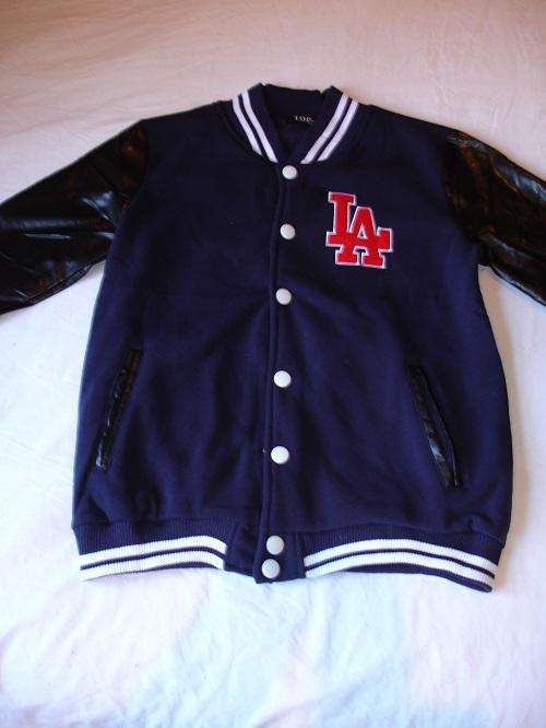 ***Funky Men's LA Base Ball Style Jackets With Leather Like Sleeves***NAVY/BLACK***S***BRAND NEW***