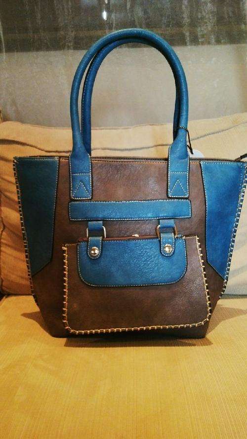 ***Stunning Ladies 2pc Grey/Blue PU Leather Handbag***BEAUTIFUL PIECE***BRAND NEW***