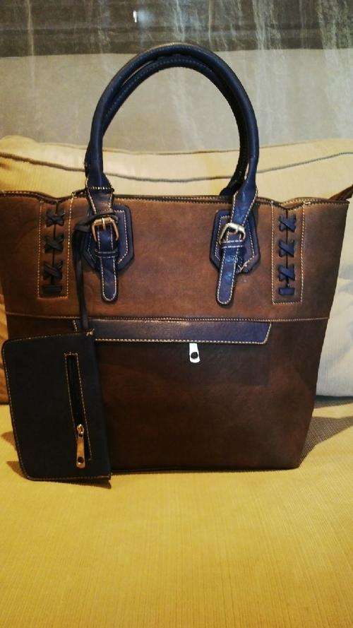 ***NEW***Stunning Ladies 2pc BROWN/BLUE PU Leather Handbag***BEAUTIFUL PIECE***BRAND NEW***