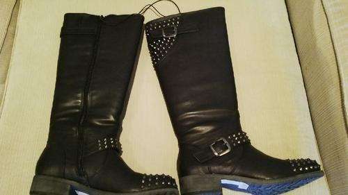 *Stunning Ladies Long BLACK Leather Like Boots With Studded Design*Size 3, 4, 5, 6, 7, 8*BEAUTIFUL*