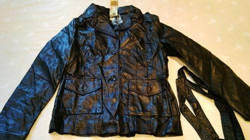 **Stunning Ladies Trench Style Black Leather Look Jacket with Belt**XL ONLY**BRAND NEW**