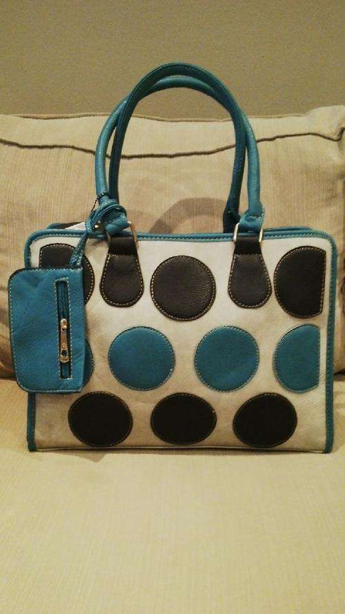 ***NEW**Stunning Ladies 3PC GREY/BLUE/BLACK PU Leather Handbag With Beautiful Detail & Design***