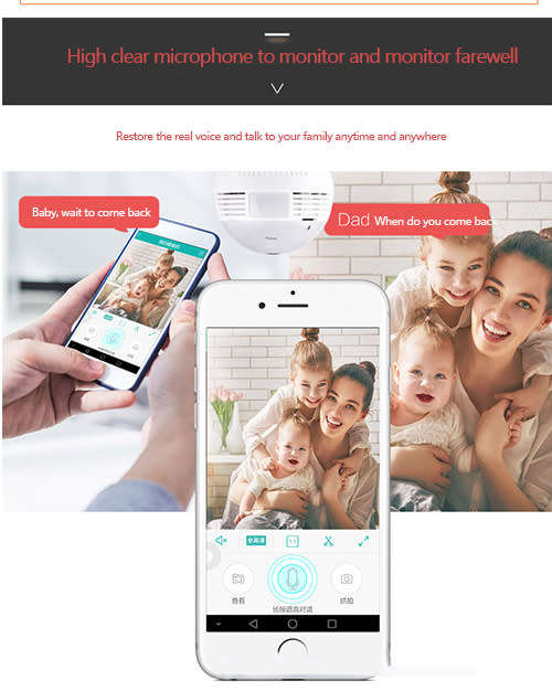 **WI-FI Wireless Two-Way Intercom 360° HD Panoramic IP Bulb Camera & Light, Support SD Card**