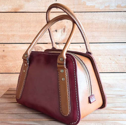 GENUINE LEATHER BAG - TAYLOR - RUBY/TAN