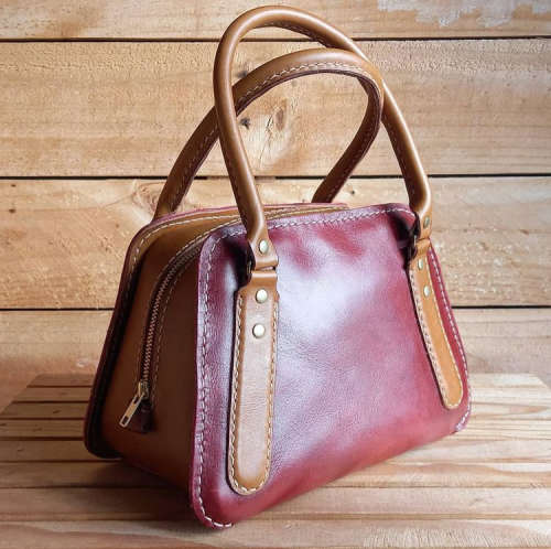 GENUINE LEATHER BAG - TAYLOR - RUBY/TAN