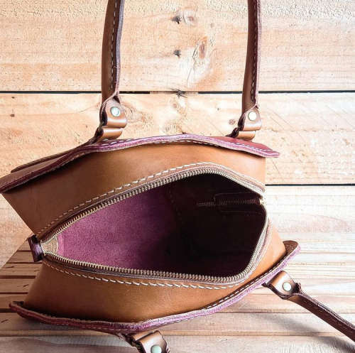 GENUINE LEATHER BAG - TAYLOR - RUBY/TAN