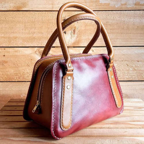 GENUINE LEATHER BAG - TAYLOR - RUBY/TAN