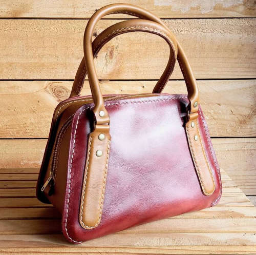 GENUINE LEATHER BAG - TAYLOR - RUBY/TAN