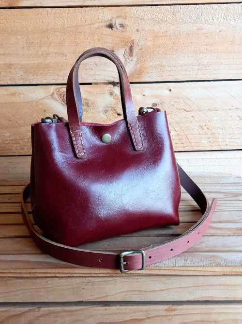 Genuine Leather Bag -  Mini Tote Sling - Ruby - IN STOCK