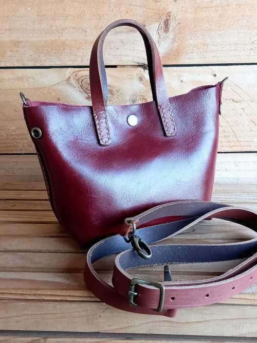 Genuine Leather Bag -  Mini Tote Sling - Ruby - IN STOCK