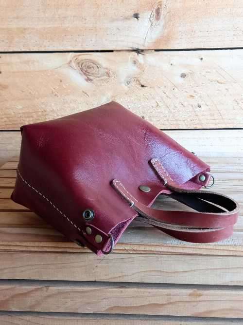 Genuine Leather Bag -  Mini Tote Sling - Ruby - IN STOCK