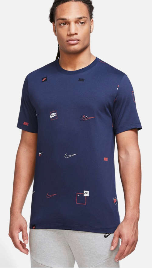 Original Mens Nike NSW 12 MO LOGO ALL OVER TEE - DN5246-410 - LARGE - NAVY - Brand New