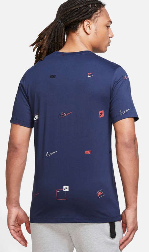 Original Mens Nike NSW 12 MO LOGO ALL OVER TEE - DN5246-410 - LARGE - NAVY - Brand New