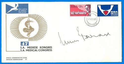 SIGNED SOUTH AFRICA DR BARNARD 1ST HEART TRANSPLANT FDC UNADDRESSED- SCARCE