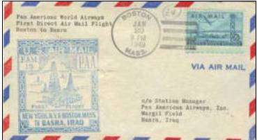 PAN AM FIRST DIRECT FLIGHT BOSTON.MASS -BASRA (IRAQ) 1949