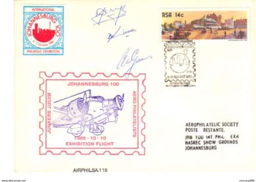 100 YRS JOHANNESBURG JUNKERS JU52M EXHIBTION FLIGHT X3 PILOT SIGNED 1986