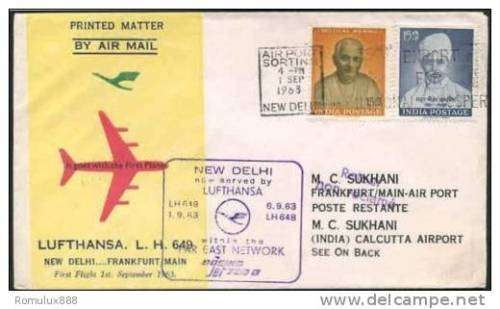 NEW DELHI TO FRANKFURT,FLIGHT L.H.649..FIRST FLIGHT COVER 1963