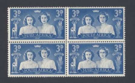 Union of SA 1947 - SACC 112a - `Masked Pricess` variety - block of 4