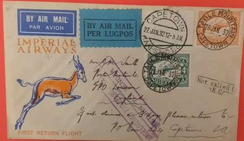 IMPERIAL AIRWAYS 1932 FIRST FLIGHT CAPETOWN-LONDON TABLE MOUNTAIN POST MARK (NOT OFTEN SEEN)