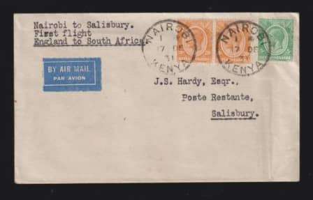 FIRST FLIGHT ENGLAND TO SOUTH AFRICA-A LEG OF THE JOURNEY KENYA-SALISBURY 1931