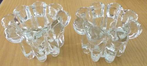 VINTAGE BOUGIOIRI TWLIGHT PAIR OF GLASS CANDLESTICK HOLDERS 50mm HEIGHT ..WEIGHT 178 grams EACH