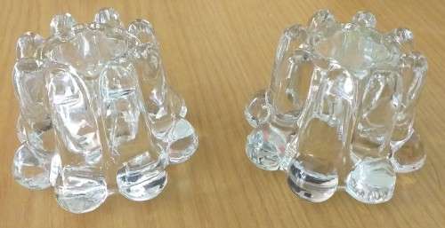 VINTAGE BOUGIOIRI TWLIGHT PAIR OF GLASS CANDLESTICK HOLDERS 50mm HEIGHT ..WEIGHT 178 grams EACH