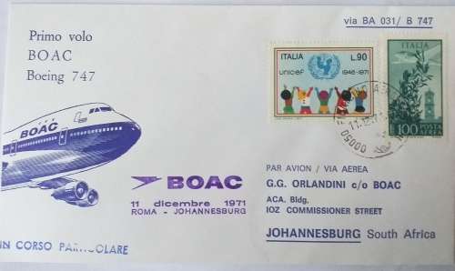 BOAC BOEING 747 ITALY-JOHANNESBURG 1971