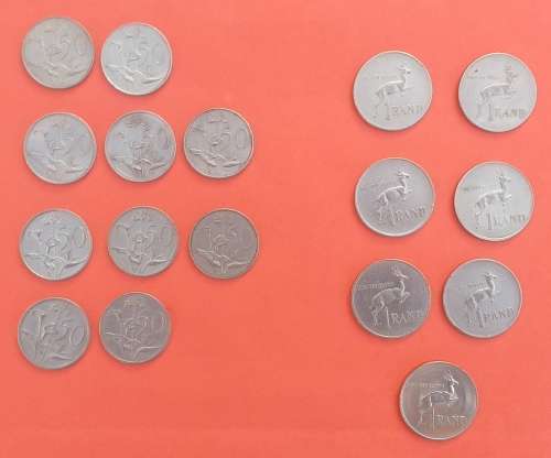 RSA MIXED LOT OF 50c and R1coins SOLD AS A LOT