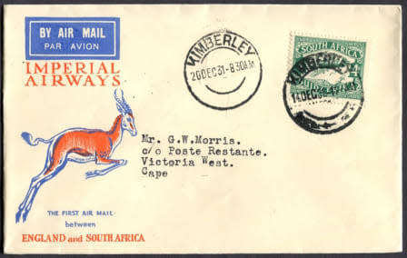 IMPERIAL AIRWAYS FIRST FLIGHT KIMBERLEY-VICTORIA WEST 1931.