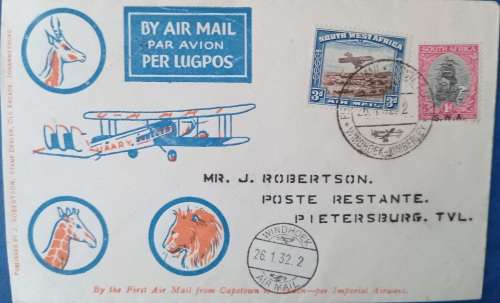 IMPERIAL AIRWAYS FIRST FLIGHT WINDHOEK TO PIETERSBURG 26./1/32-SCARCE