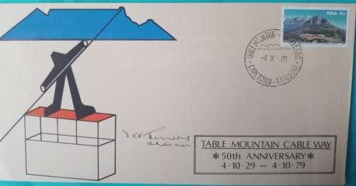 TABLE MOUNTAIN CABLE WAY FDC  50TH ANNIVERSARY 1979 SIGNED BY CHAIRMAN