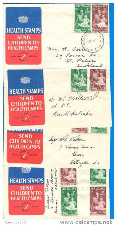 NEW ZEALAND HEALTH COVERS 1950 X4 FDC´S WITH VARIETY´S SEE BELOW