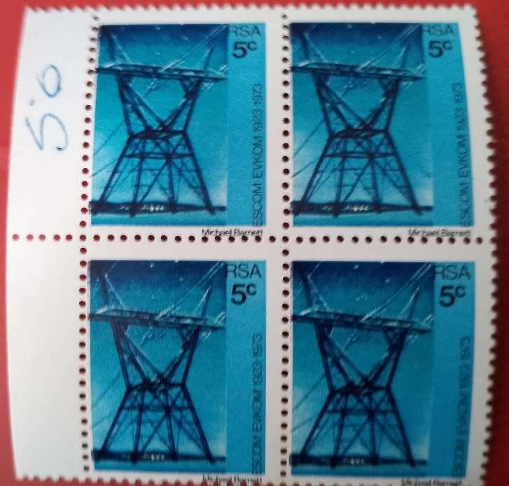 RSA 1973 ESKOM BLOCK OF 4 5C SACC #339 WITH PERF SHIFT-SEE SCAN